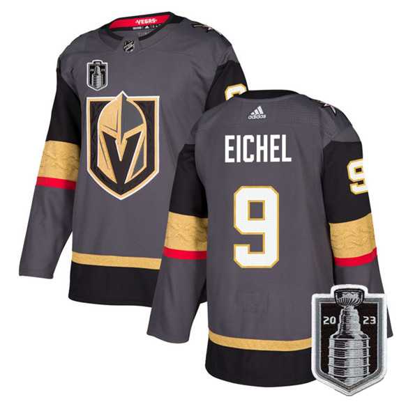 Men%27s Vegas Golden Knights #9 Jack Eichel Gray 2023 Stanley Cup Final Stitched Jersey Dzhi->vegas golden knights->NHL Jersey